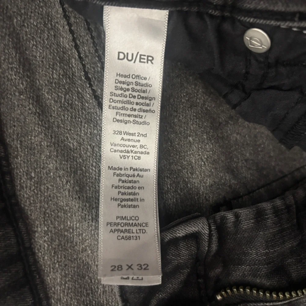 DU/ER‎ Performance Jeans Mens 28x32 Faded Black Slim Fit Denim Casual